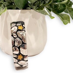 Chico’s Two-Tone Gold Flower & Silver Polished Finish Hinge Bracelet NEW​